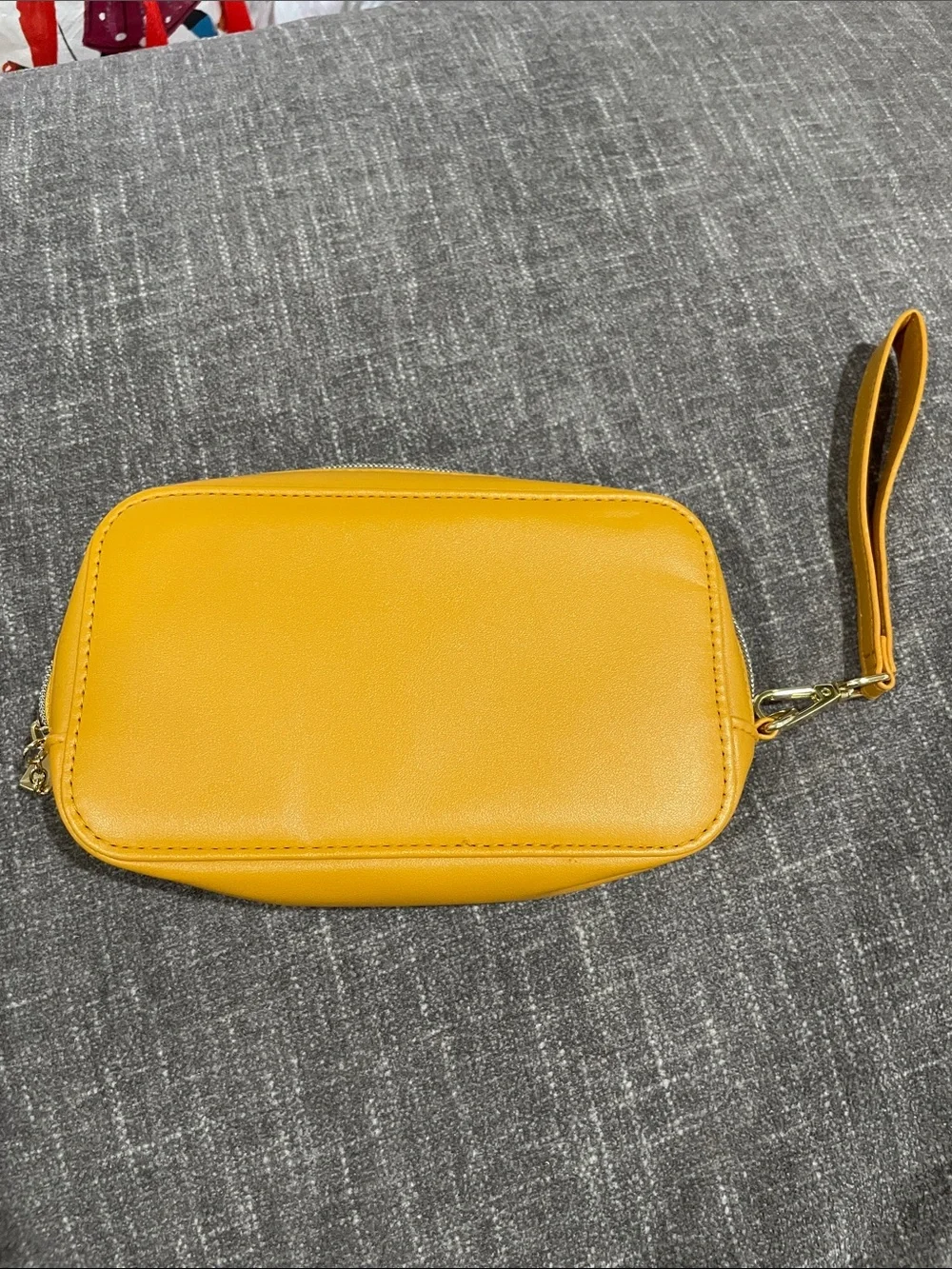 Moschino Mustard Yellow Leather Wristlet Pouch